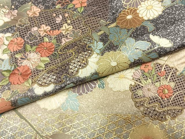 平和屋着物●訪問着　中国三大刺繍　汕頭刺繍　スワトウ刺繍　雪輪花文　暈し染め　金糸　金彩　正絹　逸品　AABI9147fy