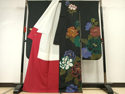 平和屋着物●KIMONO DESIGN 藤紫朗 tojiro 　振袖　草花文　金彩　正絹　逸品　AABI9148fy