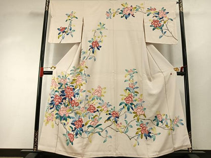 平和屋着物●訪問着　友禅　作家物　枝花文　正絹　逸品　未使用　AABI9150fy