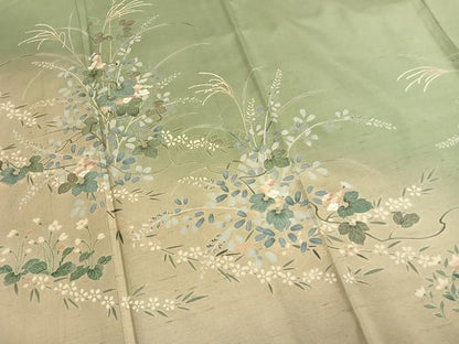 平和屋着物●訪問着　紬地　友禅　作家物　草花文　暈し染め　正絹　逸品　AABI9152fy