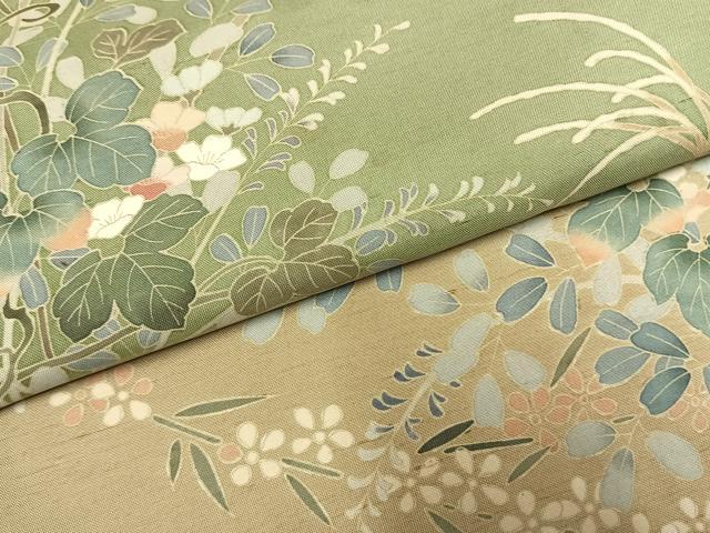 平和屋着物●訪問着　紬地　友禅　作家物　草花文　暈し染め　正絹　逸品　AABI9152fy