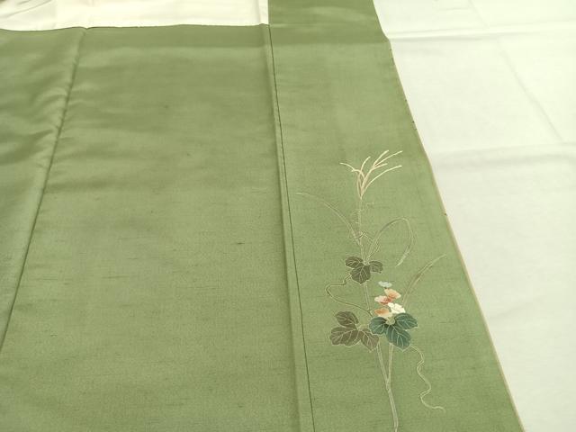 平和屋着物●訪問着　紬地　友禅　作家物　草花文　暈し染め　正絹　逸品　AABI9152fy