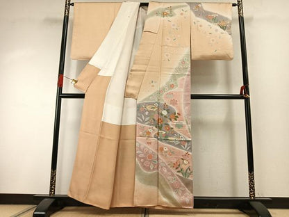 平和屋着物●訪問着　駒刺繍　地紙花鳥文　暈し染め　金彩　正絹　逸品　AABI9163fy