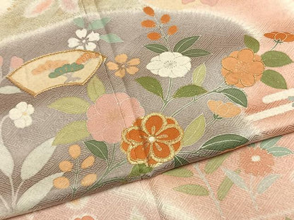 平和屋着物●訪問着　駒刺繍　地紙花鳥文　暈し染め　金彩　正絹　逸品　AABI9163fy