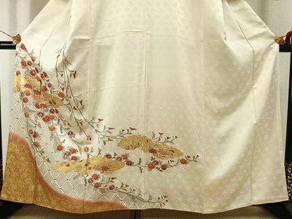 平和屋着物●訪問着　刺繍　雲取り花文　金彩　正絹　逸品　AABI9167fy