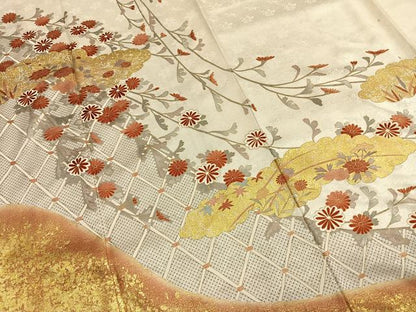 平和屋着物●訪問着　刺繍　雲取り花文　金彩　正絹　逸品　AABI9167fy