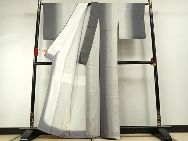 平和屋着物●上質な小紋　縞　暈し染め　正絹　逸品　AABI9168fy