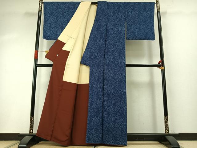 平和屋着物●創業460年・千總　小紋　草葉文　松坂屋扱い　反端付き　正絹　逸品　AABI9169fy