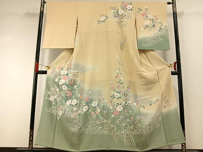 平和屋着物●訪問着　友禅　作家物　草花文　暈し染め　正絹　逸品　AABI9172fy