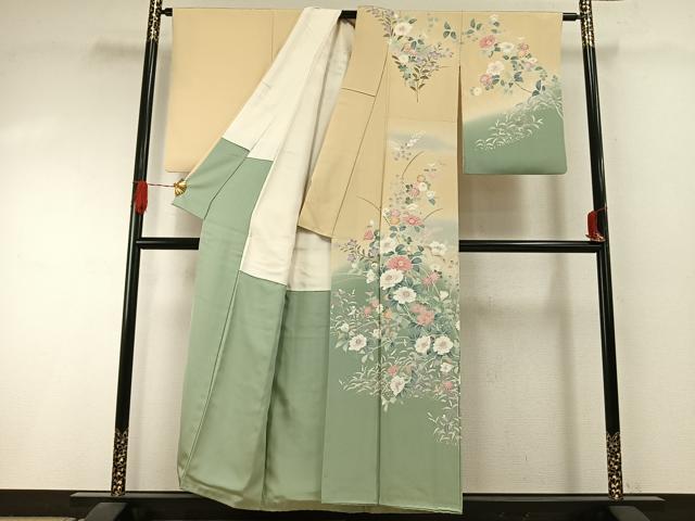 平和屋着物●訪問着　友禅　作家物　草花文　暈し染め　正絹　逸品　AABI9172fy