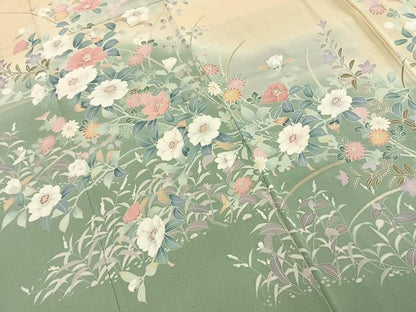 平和屋着物●訪問着　友禅　作家物　草花文　暈し染め　正絹　逸品　AABI9172fy