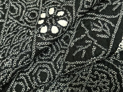 平和屋着物●上質な小紋　総絞り　斜縞　黒地　正絹　逸品　AABI9174fy