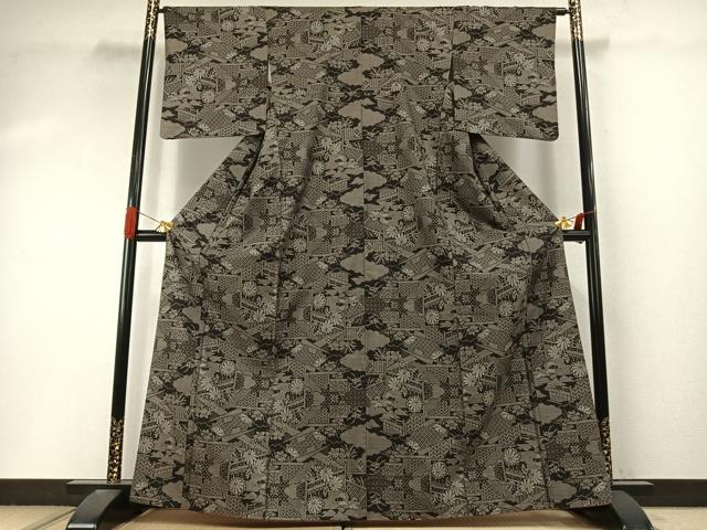 平和屋着物●本場大島紬　カタス9マルキ　風景花文　正絹　逸品　AABI9178fy