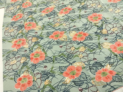 平和屋着物●上質な小紋　型染め　草花文　鬼しぼ縮緬　正絹　逸品　AABI9182fy