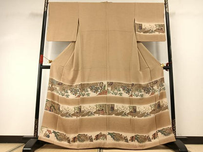 平和屋着物●友禅師・京の名工・伝統工芸士・樽本伊勢蔵　訪問着　人物風景文　暈し染め　金彩　正絹　逸品　AABI9183fy