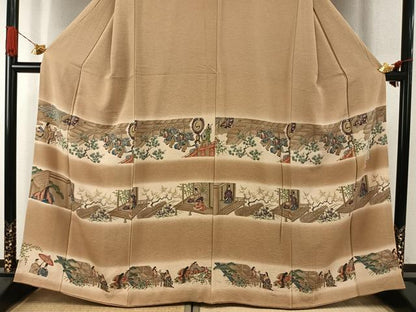 平和屋着物●友禅師・京の名工・伝統工芸士・樽本伊勢蔵　訪問着　人物風景文　暈し染め　金彩　正絹　逸品　AABI9183fy