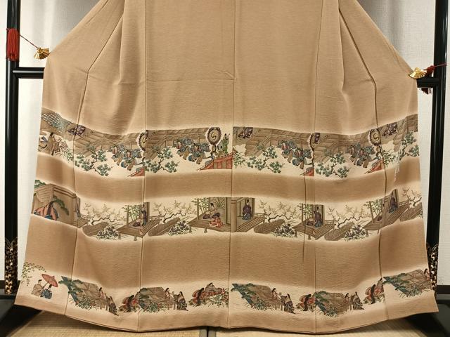 平和屋着物●友禅師・京の名工・伝統工芸士・樽本伊勢蔵　訪問着　人物風景文　暈し染め　金彩　正絹　逸品　AABI9183fy