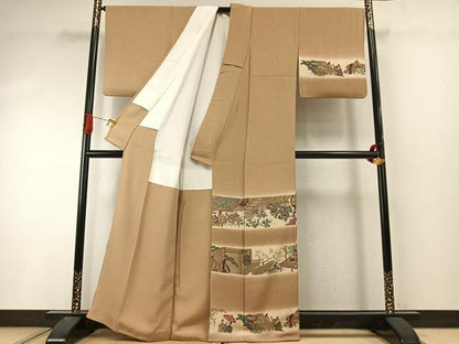 平和屋着物●友禅師・京の名工・伝統工芸士・樽本伊勢蔵　訪問着　人物風景文　暈し染め　金彩　正絹　逸品　AABI9183fy