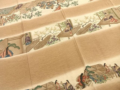 平和屋着物●友禅師・京の名工・伝統工芸士・樽本伊勢蔵　訪問着　人物風景文　暈し染め　金彩　正絹　逸品　AABI9183fy