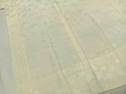 平和屋着物●長襦袢　無双仕立て　飛鳥宝尽くし地紋　鳥の子色　ゑり善扱い　正絹　逸品　AABI9188fy