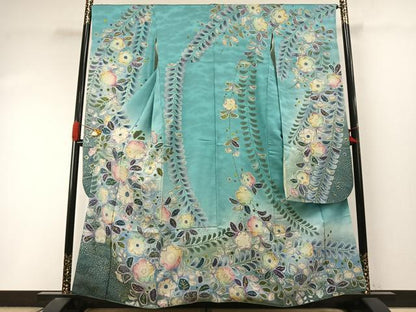 平和屋着物●豪華振袖　辻が花　暈し染め　金彩　銀通し地　正絹　逸品　AABI9189fy