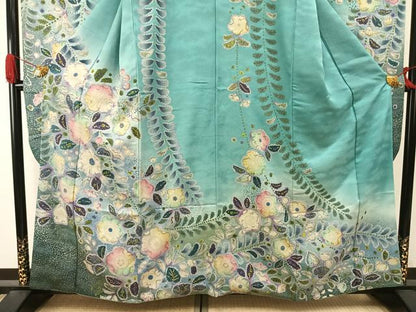 平和屋着物●豪華振袖　辻が花　暈し染め　金彩　銀通し地　正絹　逸品　AABI9189fy