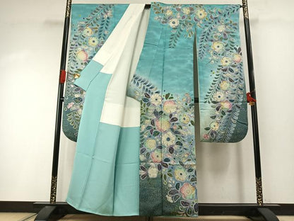 平和屋着物●豪華振袖　辻が花　暈し染め　金彩　銀通し地　正絹　逸品　AABI9189fy