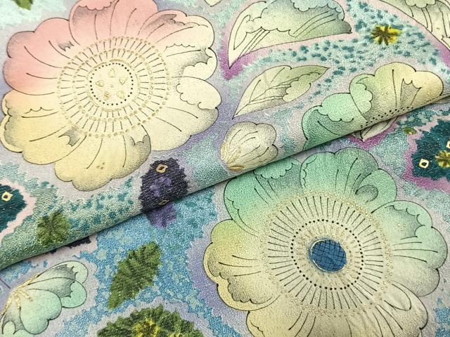 平和屋着物●豪華振袖　辻が花　暈し染め　金彩　銀通し地　正絹　逸品　AABI9189fy