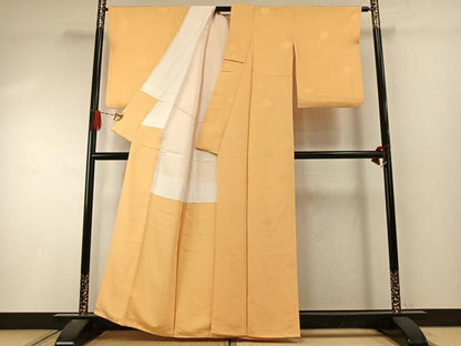 平和屋着物●上質な色無地　草花地紋　萱草色　正絹　逸品　AABI9191fy
