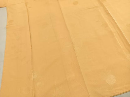 平和屋着物●上質な色無地　草花地紋　萱草色　正絹　逸品　AABI9191fy