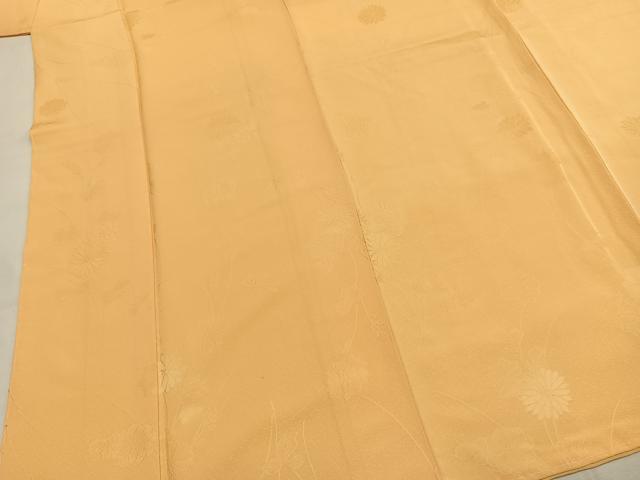 平和屋着物●上質な色無地　草花地紋　萱草色　正絹　逸品　AABI9191fy