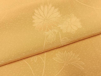 平和屋着物●上質な色無地　草花地紋　萱草色　正絹　逸品　AABI9191fy