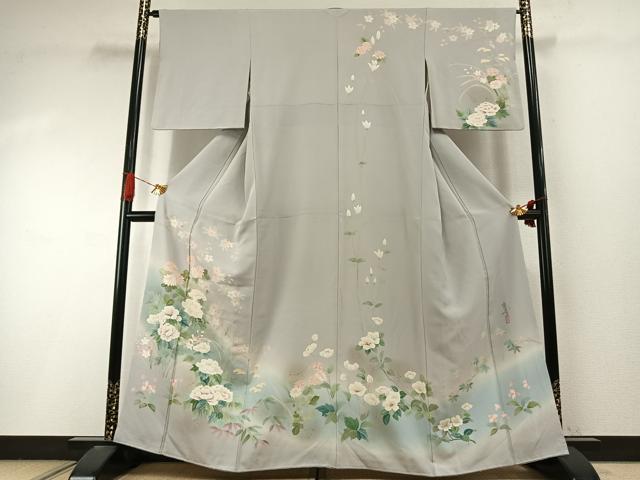 平和屋着物●訪問着　作家物　手描き　草花文　暈し染め　金銀彩　正絹　逸品　AABI9195fy