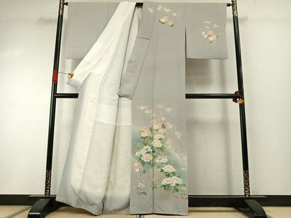 平和屋着物●訪問着　作家物　手描き　草花文　暈し染め　金銀彩　正絹　逸品　AABI9195fy