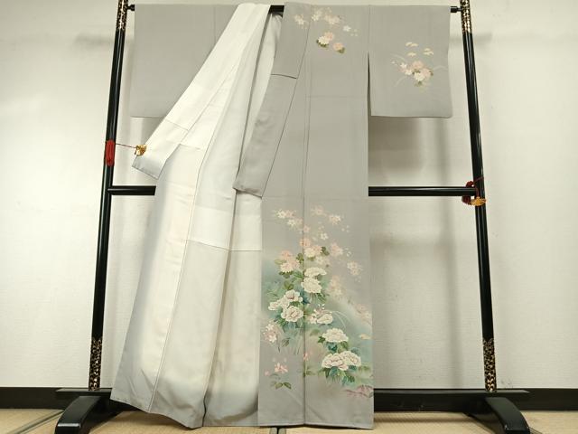 平和屋着物●訪問着　作家物　手描き　草花文　暈し染め　金銀彩　正絹　逸品　AABI9195fy