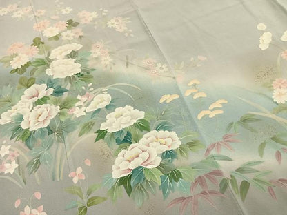 平和屋着物●訪問着　作家物　手描き　草花文　暈し染め　金銀彩　正絹　逸品　AABI9195fy