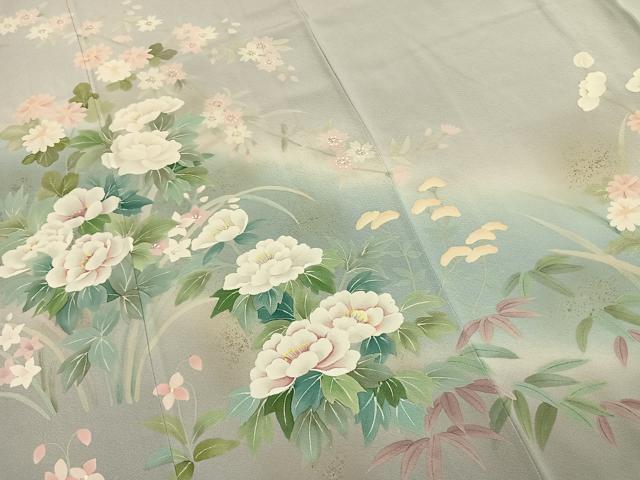 平和屋着物●訪問着　作家物　手描き　草花文　暈し染め　金銀彩　正絹　逸品　AABI9195fy