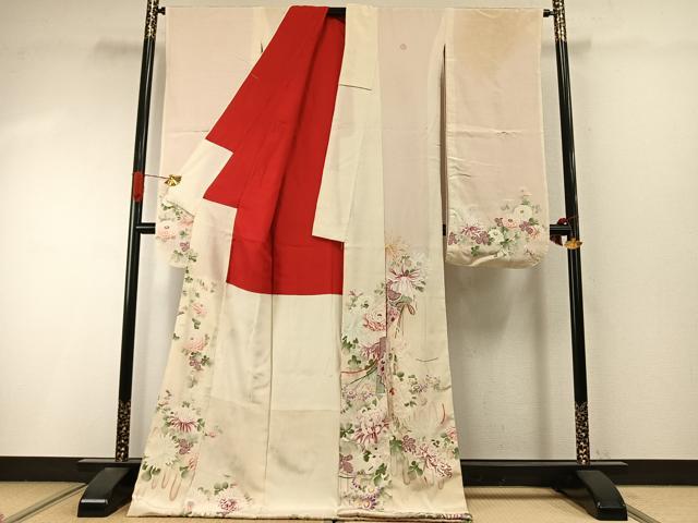 平和屋本店●アンティーク　大正ロマン　振袖　草花文　正絹　逸品　AABI9196fy