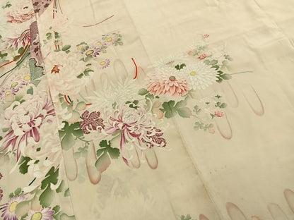 平和屋本店●アンティーク　大正ロマン　振袖　草花文　正絹　逸品　AABI9196fy