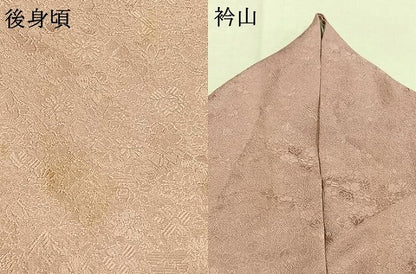 平和屋着物●上質な色無地　草花地紋　薄柿色　正絹　逸品　AABI9197fy