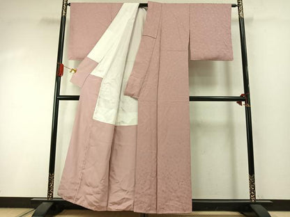 平和屋着物●上質な色無地　草花地紋　薄柿色　正絹　逸品　AABI9197fy