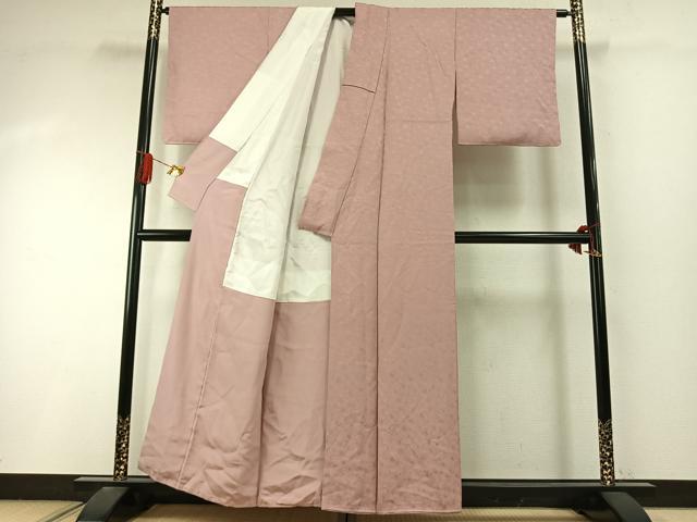 平和屋着物●上質な色無地　草花地紋　薄柿色　正絹　逸品　AABI9197fy