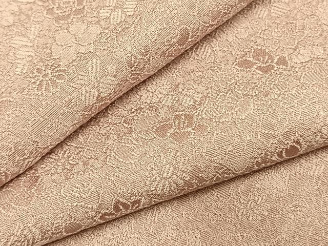平和屋着物●上質な色無地　草花地紋　薄柿色　正絹　逸品　AABI9197fy