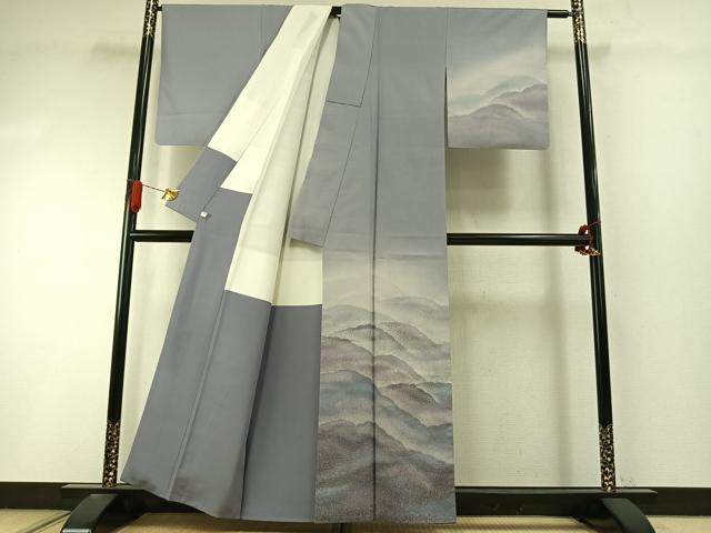平和屋着物●石川県指定無形文化財　牛首紬　白山工房　手織り　訪問着　風景文　正絹　逸品　AABI9199fy