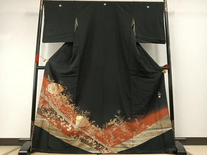 平和屋着物●ブライダルファッションデザイナー・桂由美　黒留袖　扇面花鳥文　金彩　やまと誂製　正絹　逸品　未使用　AABI9201fy