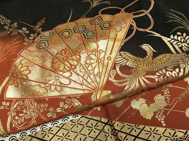 平和屋着物●ブライダルファッションデザイナー・桂由美　黒留袖　扇面花鳥文　金彩　やまと誂製　正絹　逸品　未使用　AABI9201fy