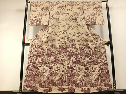 平和屋着物●訪問着　型染め　松竹梅　鬼しぼ縮緬　正絹　逸品　AABI9203fy