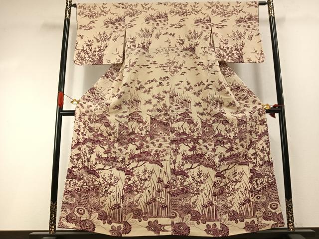 平和屋着物●訪問着　型染め　松竹梅　鬼しぼ縮緬　正絹　逸品　AABI9203fy