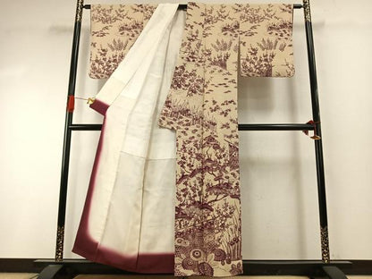 平和屋着物●訪問着　型染め　松竹梅　鬼しぼ縮緬　正絹　逸品　AABI9203fy