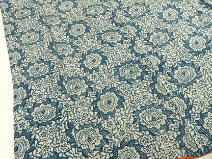 平和屋着物●上質な小紋　藍　型染め　更紗花文　正絹　逸品　AABI9204fy